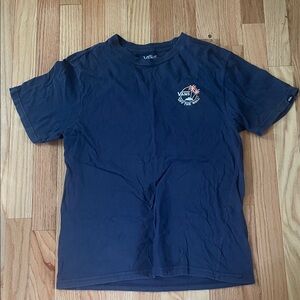 Vans T Shirt Boys Large Blue Graphic Logo Palm Tree Print Casual Cotton Summer